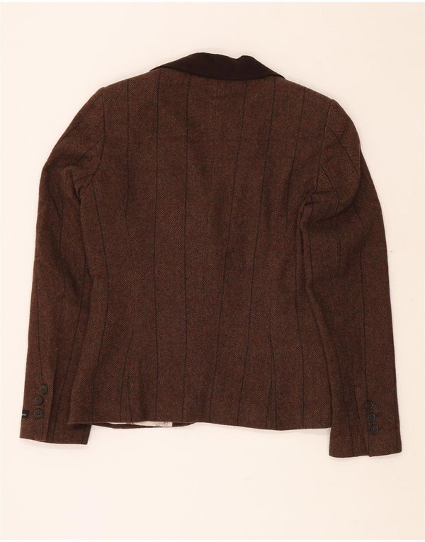 BARBOUR Γυναικείο σακάκι σακάκι με 1 κουμπί UK 10 Μικρό μαλλί καφέ ψαροκόκαλο