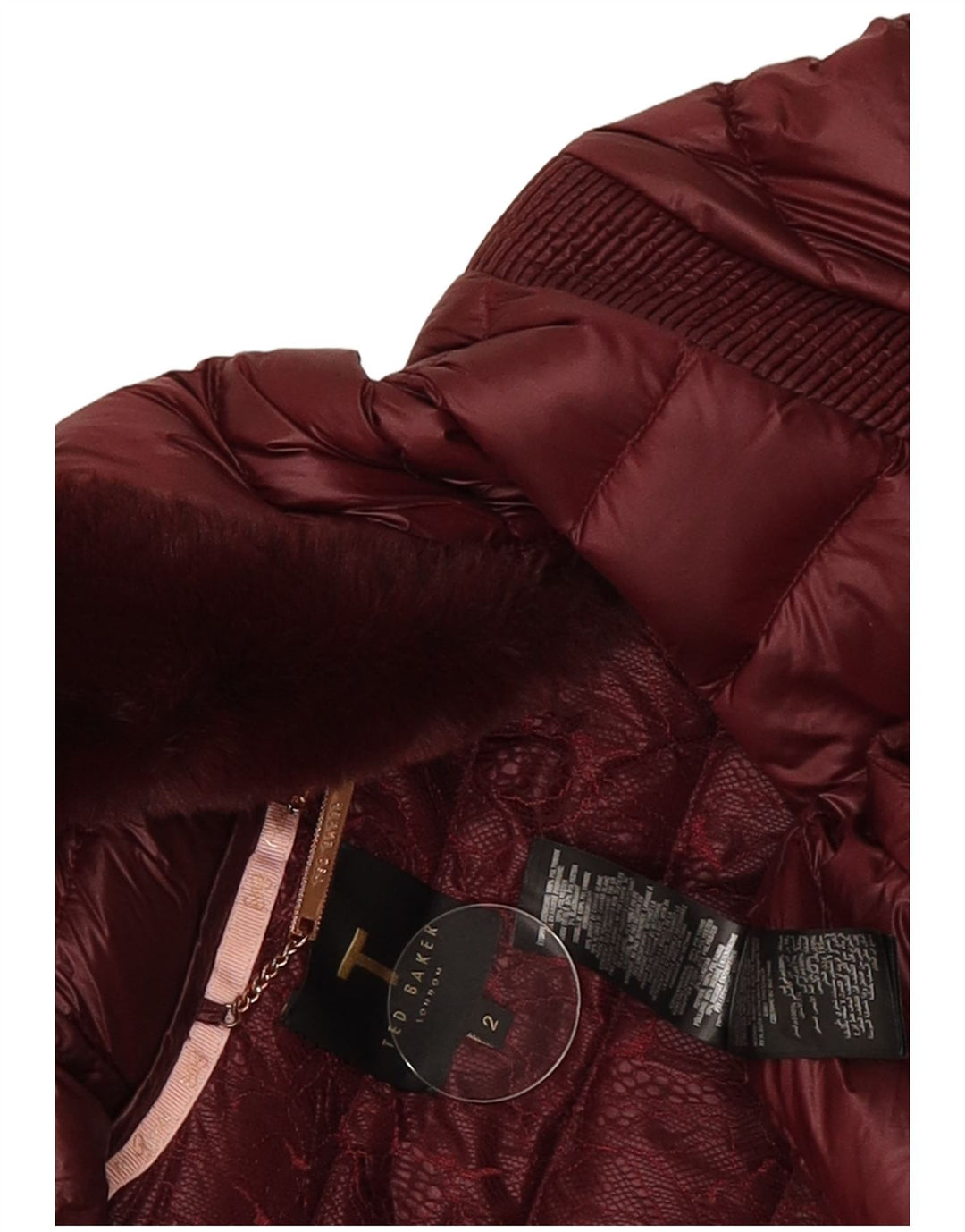 Ted Baker Γυναικείο παλτό με κουκούλα με επένδυση μεγέθους 2 Μικρό μπορντό πολυαμίδιο