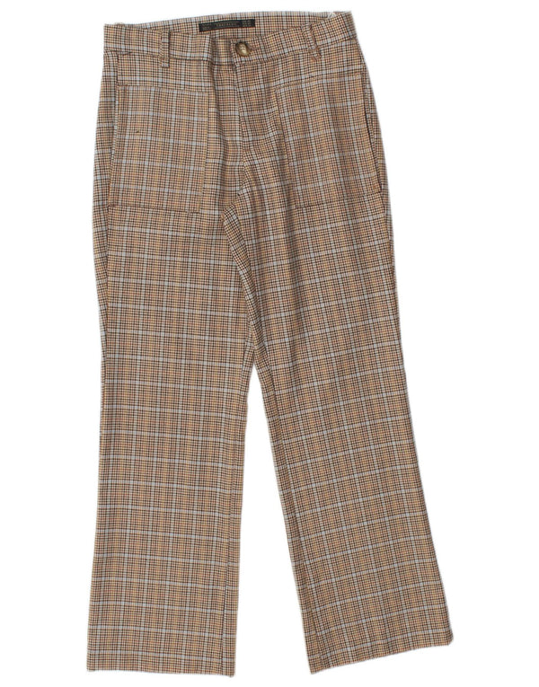 ZARA Womens Trafaluc Cropped Trousers XS W24 L24 Beige Houndstooth