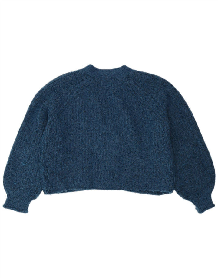Zara Γυναικείο πουλόβερ ζακέτα μεγάλου μεγέθους Crop UK 10 Small Blue Polyester