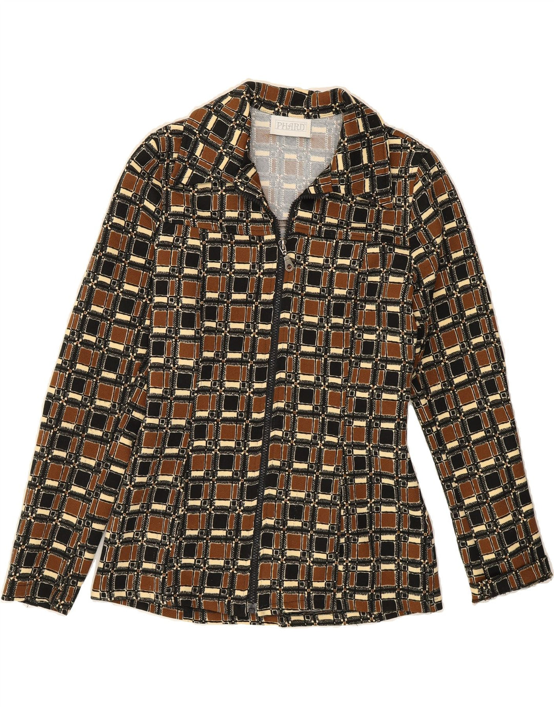 PHARD Womens Full Zip Shirt Blouse UK 12 Medium Brown Geometric Vintage Phard and Second-Hand Phard from Messina Hembry 