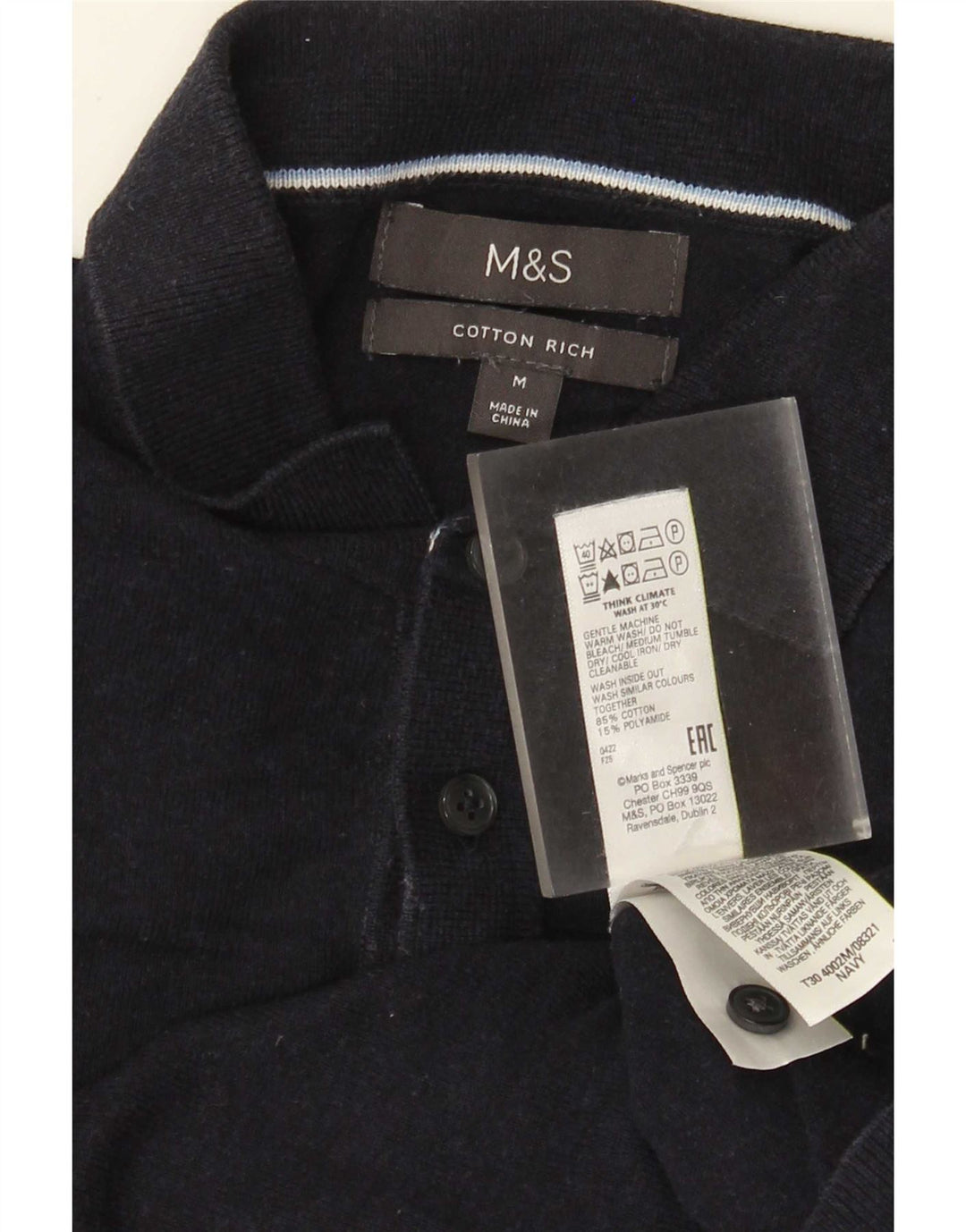 Ανδρικό μπλουζάκι πόλο Marks & Spencer, Βαμβακερό μεσαίο ναυτικό μπλε