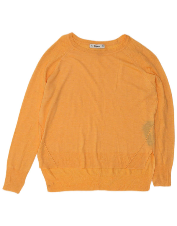 Zara γυναικείο πουλόβερ με λαιμό σκακιέρα UK 10 Small Orange Viscose