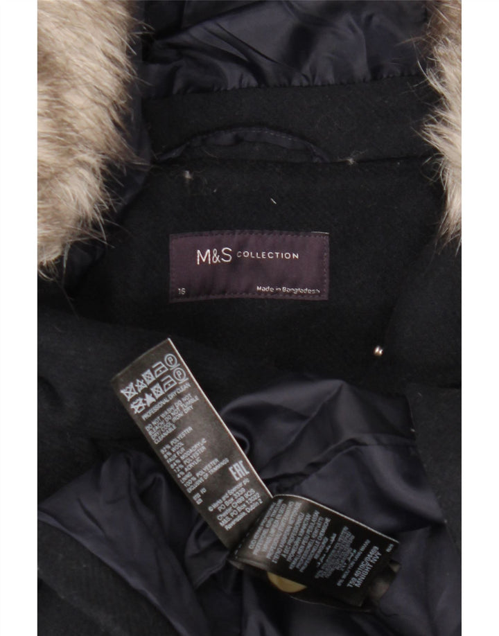 Marks & Spencer Γυναικείο παλτό Duffle με κουκούλα UK 16 Large Navy Blue Polyester