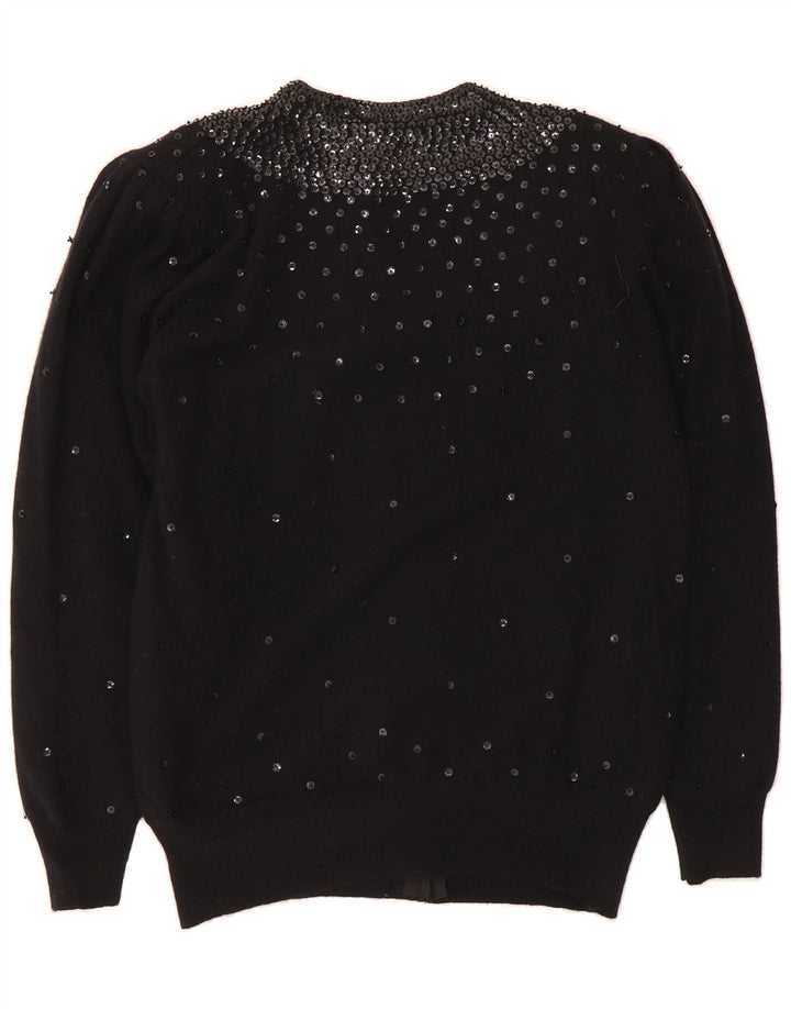VINTAGE Womens Open Cardigan Sweater IT 44 Medium Black Wool Vintage Vintage and Second-Hand Vintage from Messina Hembry 