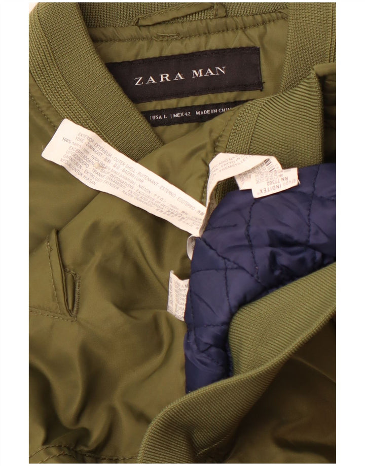 ZARA Mens Adventure Graphic Flight Aviator Jacket UK 40 Large Green Nylon
