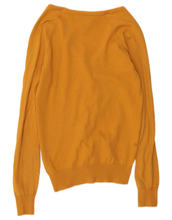 Zara Womens V-Neck Jumper Sweater UK 16 Large Yellow Cotton