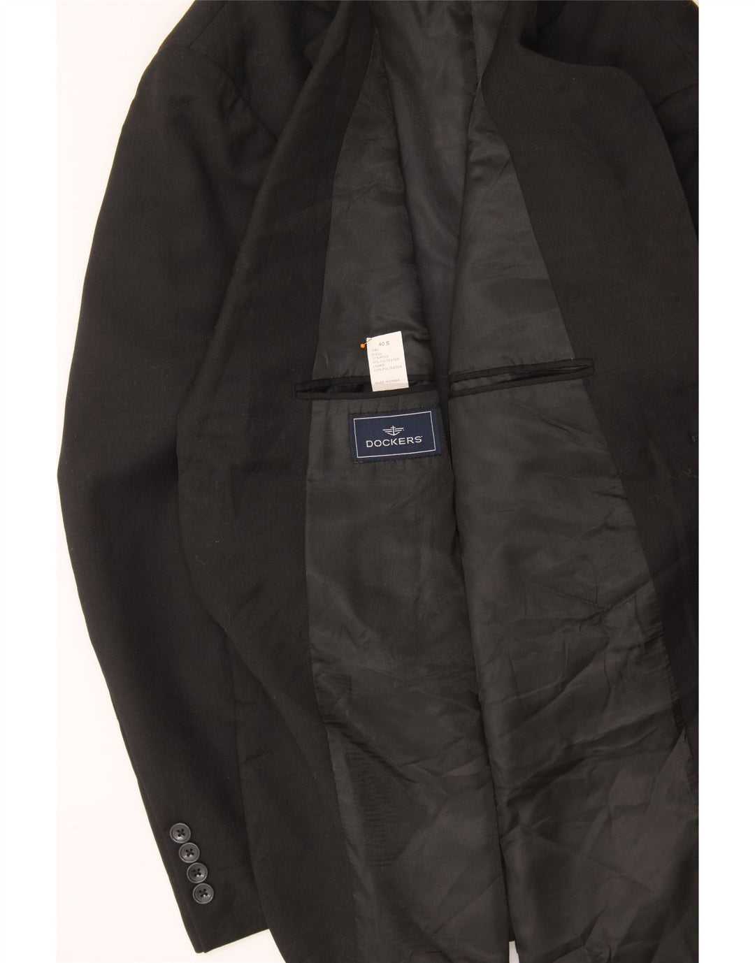 DOCKERS Mens 2 Button Blazer Jacket UK 40 Large Black Wool Vintage Dockers and Second-Hand Dockers from Messina Hembry 