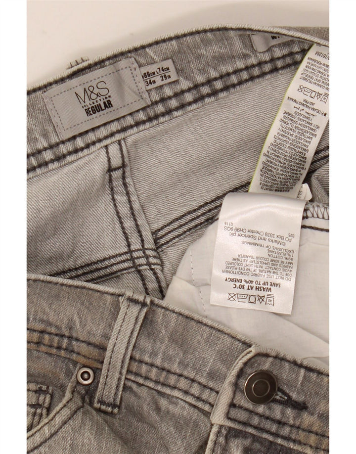 Ανδρικό τζιν κανονικό ίσιο Marks & Spencer W34 L29 Γκρι βαμβακερό