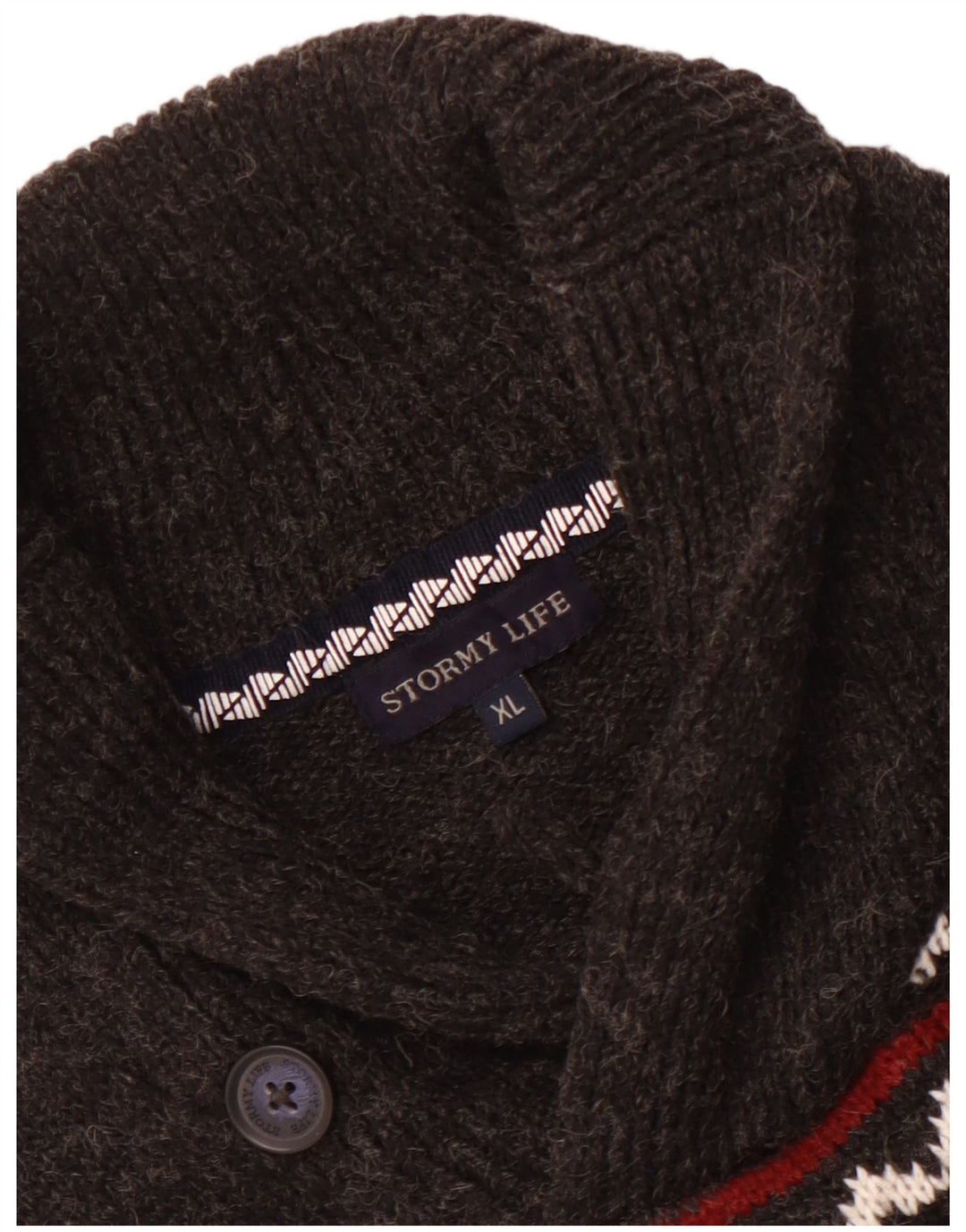 Vintage ανδρικό πουλόβερ με λαιμόκοψη με σάλι Medium Grey Fair Isle
