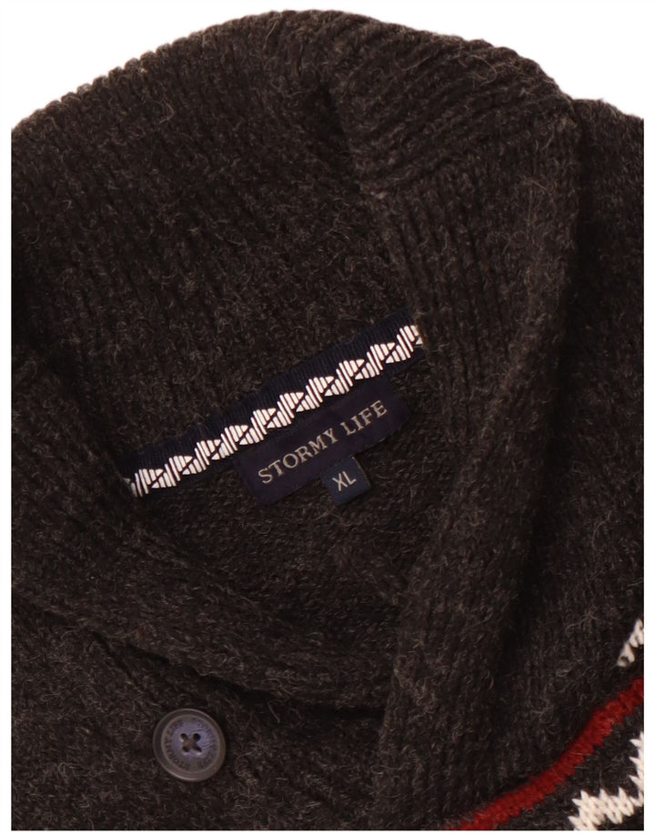 Vintage ανδρικό πουλόβερ με λαιμόκοψη με σάλι Medium Grey Fair Isle