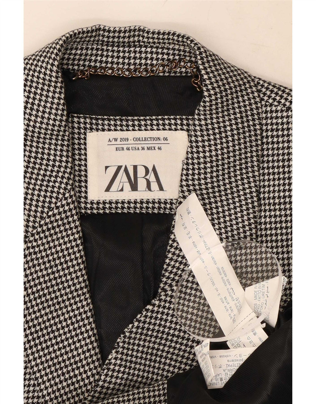 Zara Ανδρικό σακάκι μπλέιζερ με 2 κουμπιά EU 46 Small Black Houndstooth Wool