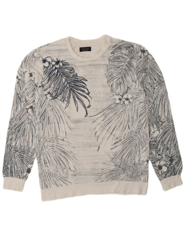 Ανδρικό φούτερ Zara Jumper Μεσαίο λευκό φλοράλ βαμβακερό