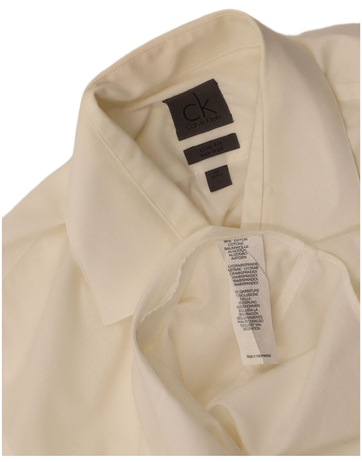 CALVIN KLEIN Mens Slim Fit Shirt Size 15 1/2 40 Medium Off White Cotton
