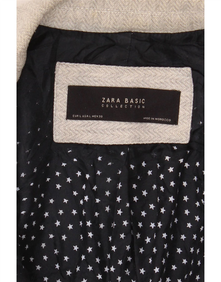 Zara Γυναικείο Μπουφάν 1 Κουμπί Blazer UK 16 Μεγάλο Γκρι Ψαροκόκκαλο