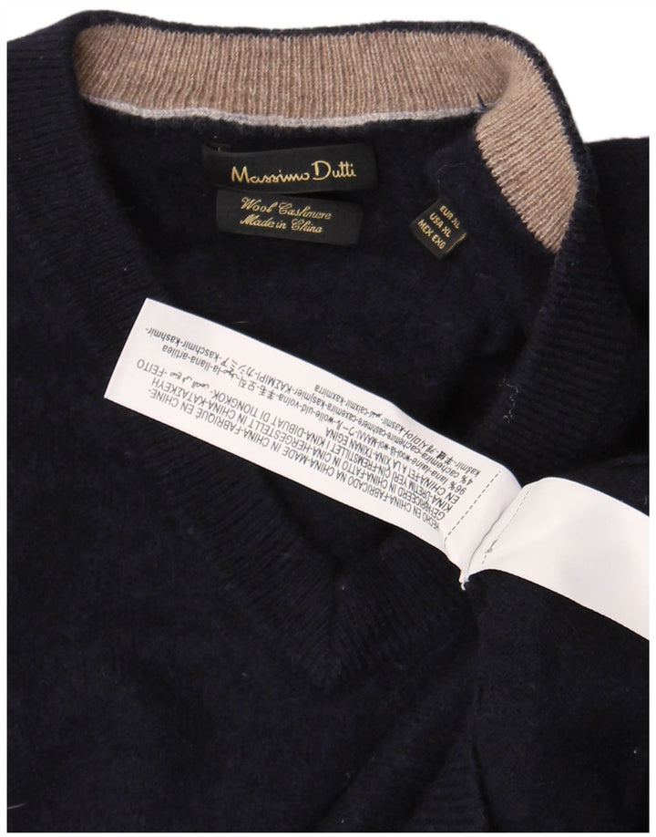 Massimo Dutti Γυναικείο πουλόβερ με λαιμόκοψη με V λαιμόκοψη UK 18 XL Navy Blue Wool