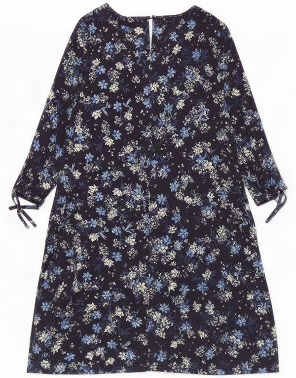 M&Co Γυναικείο φόρεμα 3/4 με μανίκια A-Line UK 12 Medium Navy Blue Floral Viscose
