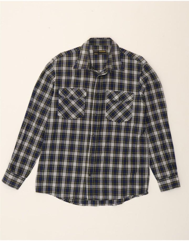 Ανδρικό φανελένιο πουκάμισο CROWN Μέγεθος 42 Large Navy Blue Check Cotton