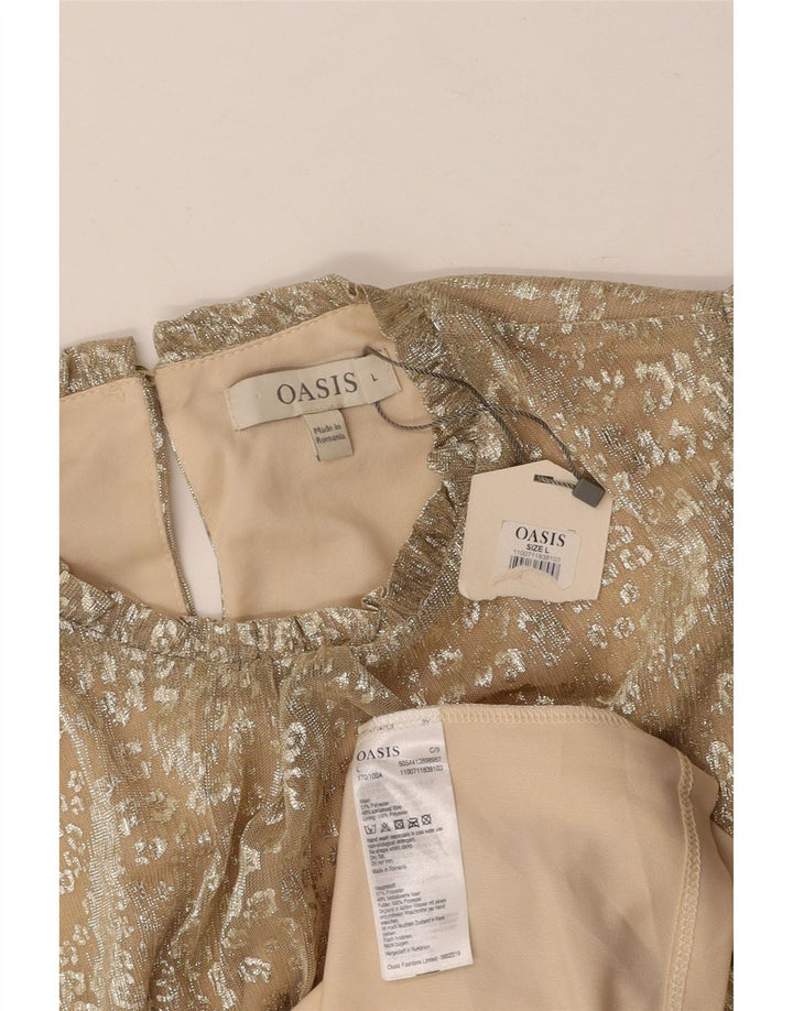 OASIS Γυναικεία Αμάνικη Μπλούζα Τοπ UK 14 Large Beige Animal Print