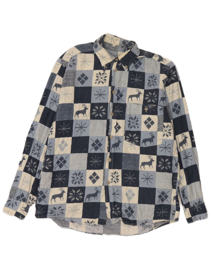 Vintage ανδρικό φανελένιο πουκάμισο Medium Navy Blue Fair Isle