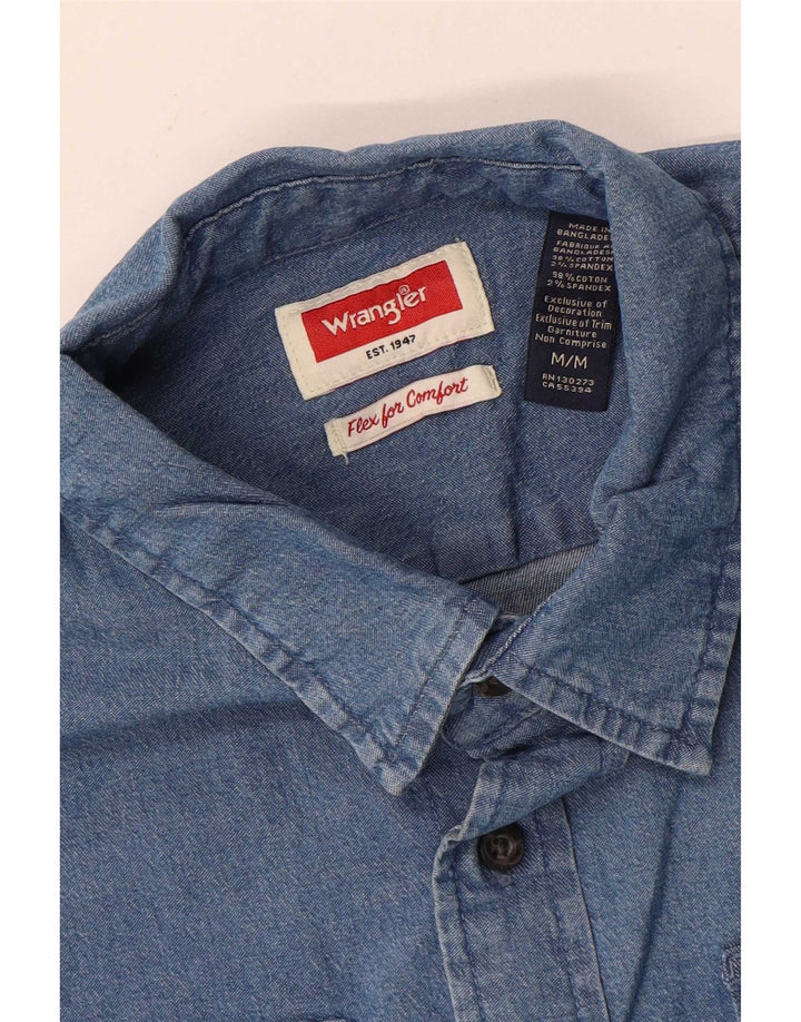 Ανδρικό κοντομάνικο τζιν πουκάμισο Wrangler μεσαίο μπλε βαμβακερό