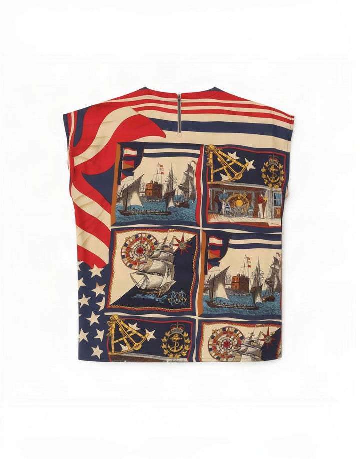 Vintage Γυναικεία Μπλούζα Τοπ UK 12 Medium πολύχρωμη Ναυτίλ