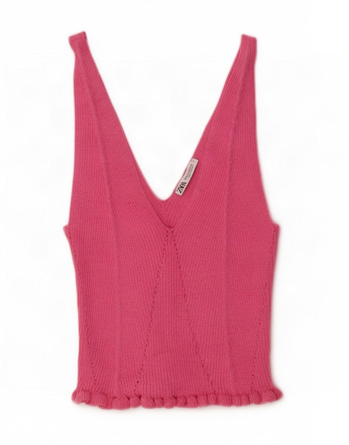 Zara Γυναικείο Knit Crop Top UK 12 Medium Pink