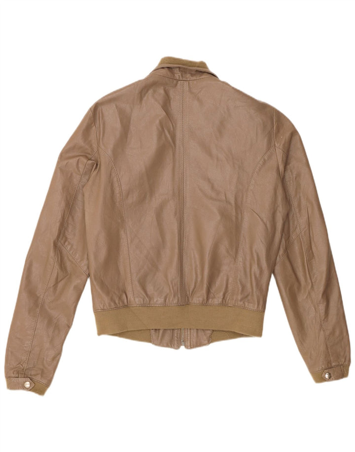 Vintage Γυναικείο Bomber Δερμάτινο Μπουφάν UK 18 XL Χακί Δερμάτινο