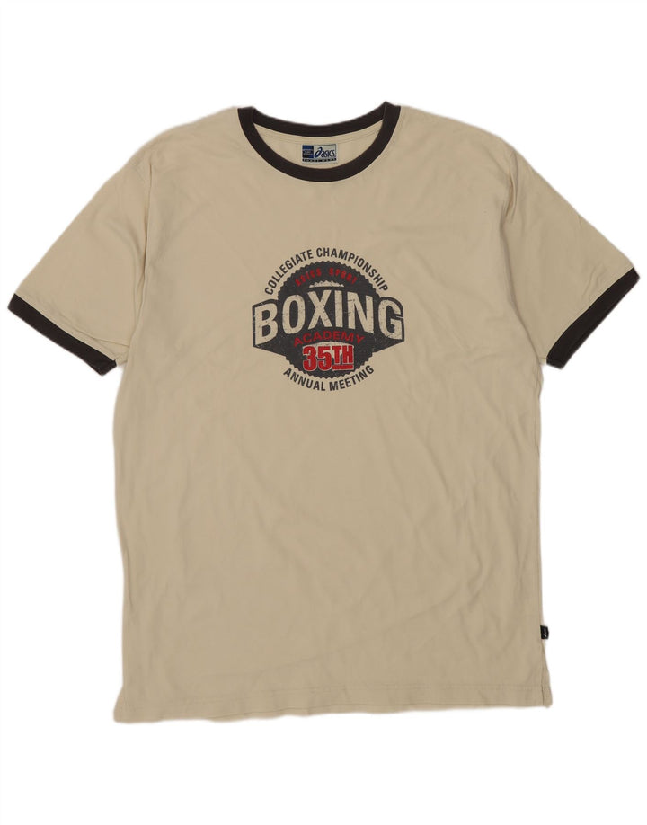 ASICS Ανδρικό γραφικό T-Shirt Top μεγάλο μπεζ βαμβακερό