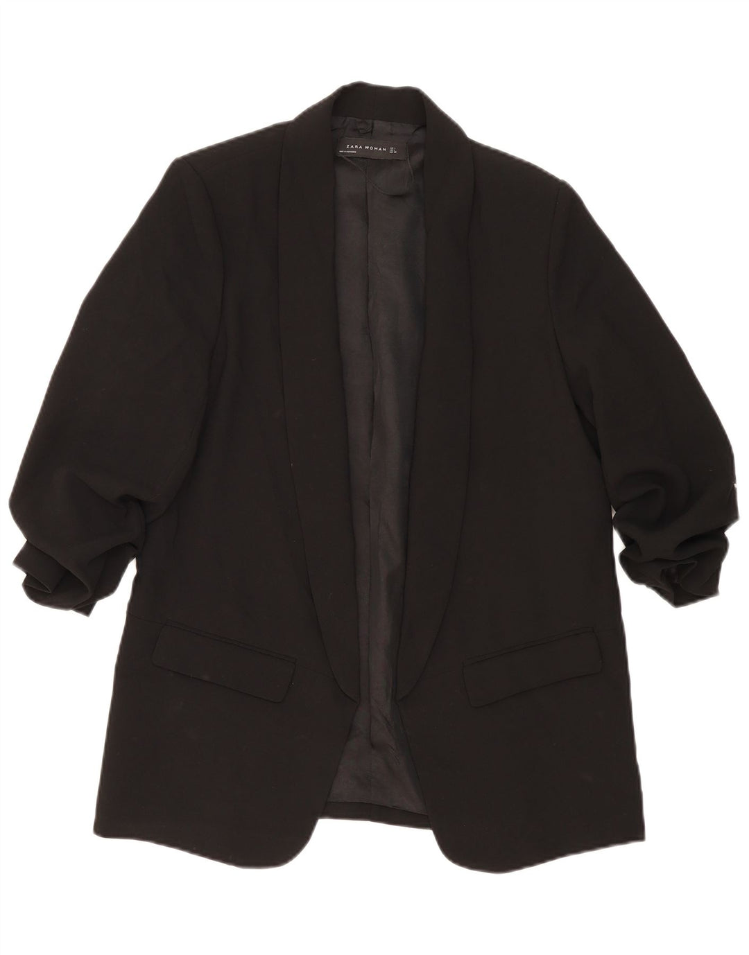 Zara Γυναικείο μπουφάν 3/4 με ανοιχτό μπλέιζερ UK 14 μεγάλο μαύρο πολυεστέρα