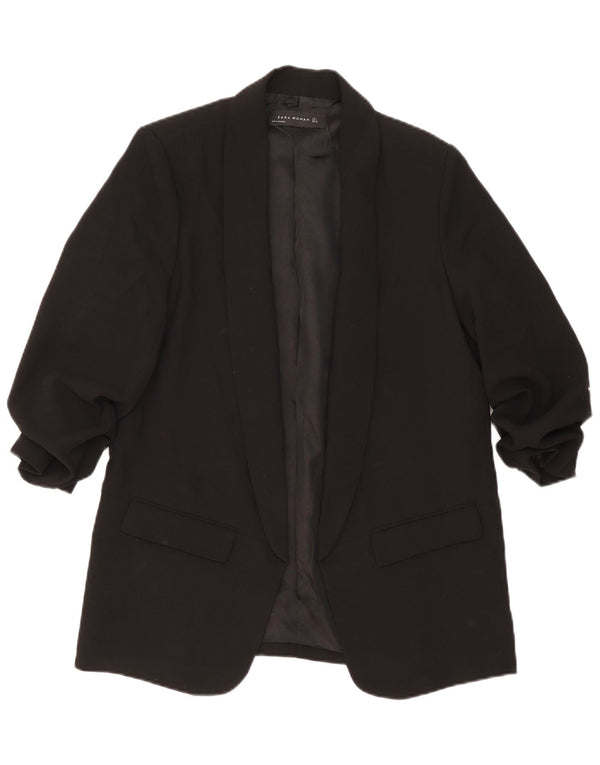 Zara Womens 3/4 Sleeve Open Blazer Jacket UK 14 Large Black Polyester