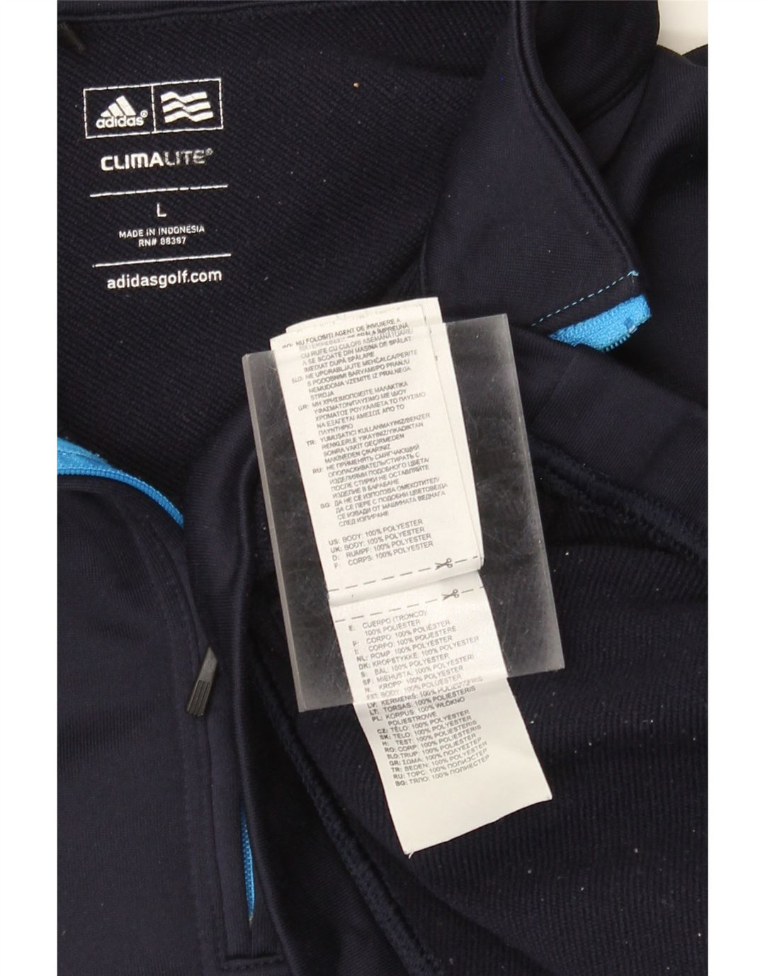 Ανδρικό φούτερ Adidas Climalite με φερμουάρ με λαιμόκοψη μεγάλο μπλε ναυτικό πολυεστέρα