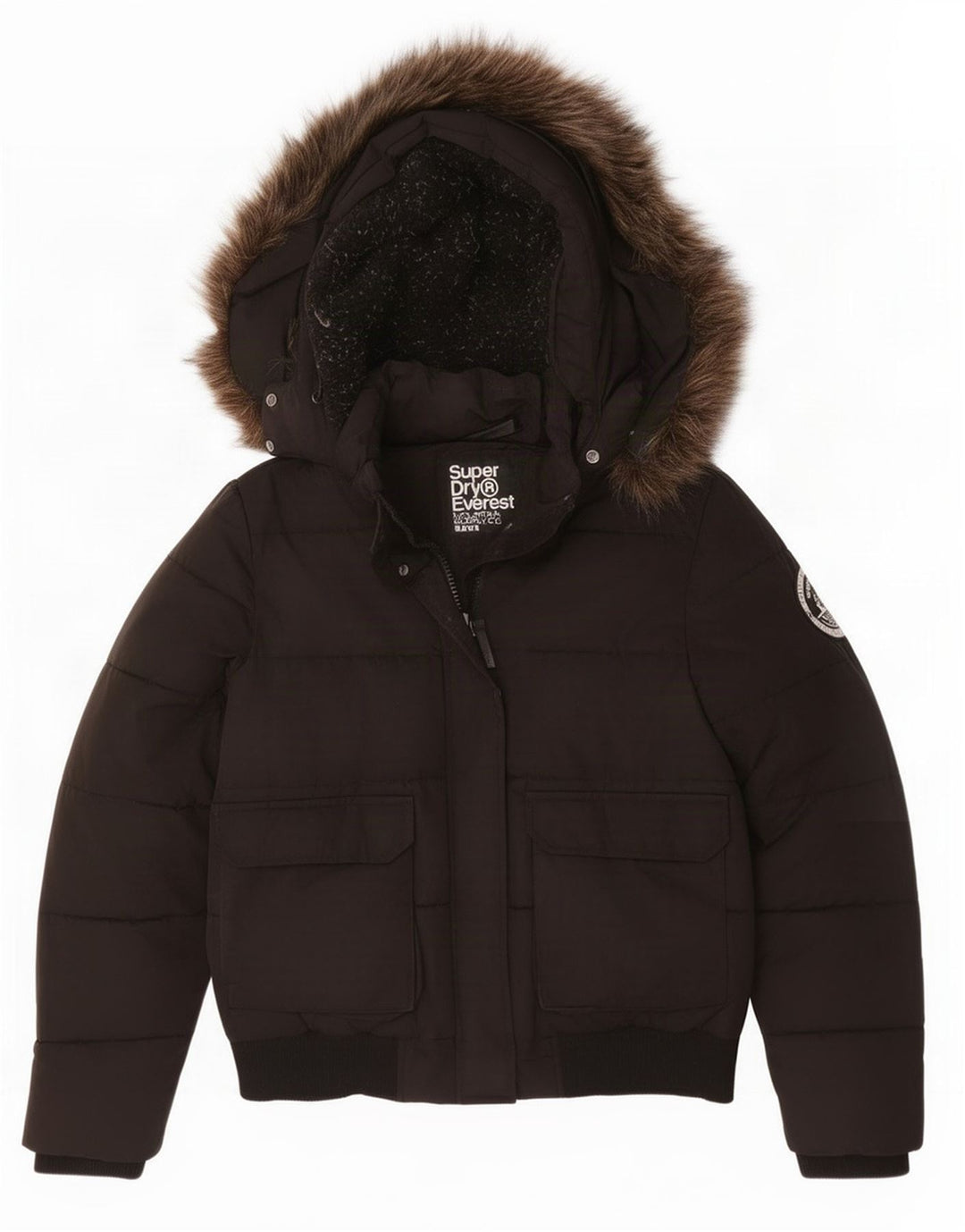 Superdry γυναικείο μπουφάν με κουκούλα μεγάλου μεγέθους με επένδυση UK 16 μεγάλο μαύρο πολυεστέρα