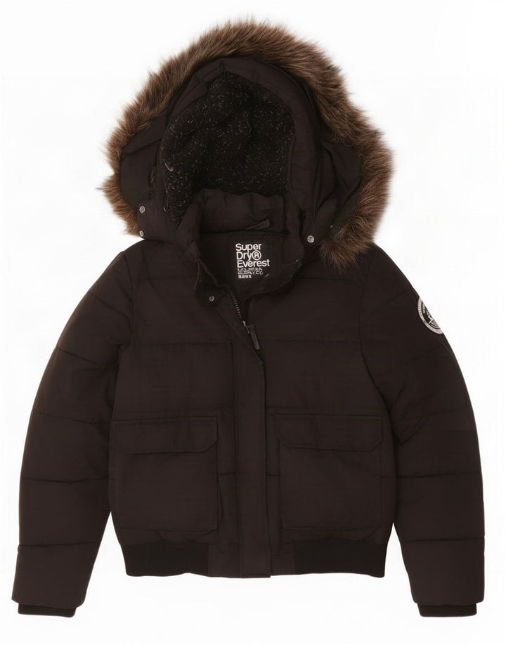 Superdry γυναικείο μπουφάν με κουκούλα μεγάλου μεγέθους με επένδυση UK 16 μεγάλο μαύρο πολυεστέρα