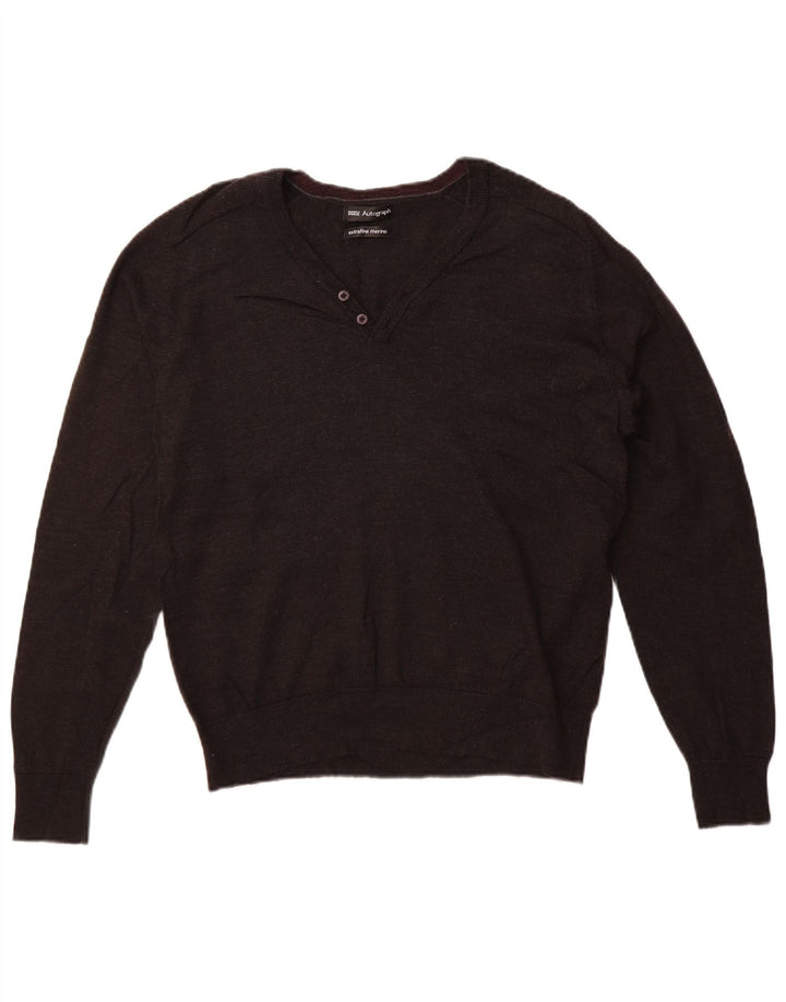 Marks & Spencer Γυναικείο πουλόβερ αυτόγραφο με V λαιμόκοψη UK 16 Large Grey