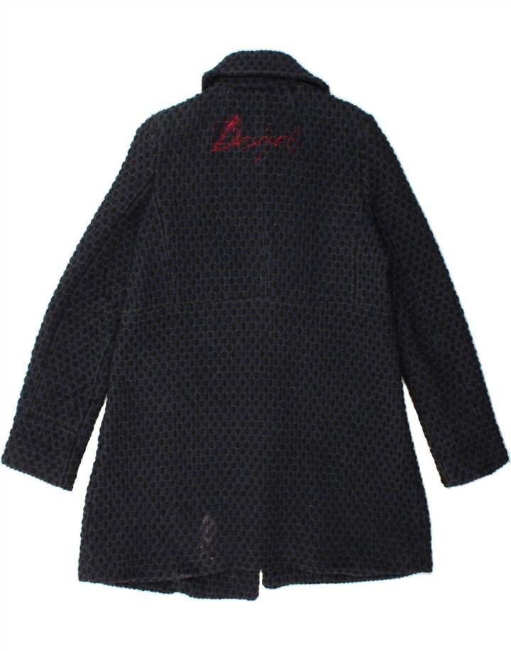 DESIGUAL Womens Overcoat EU 42 Large Navy Blue Floral Wool Vintage Desigual and Second-Hand Desigual from Messina Hembry 