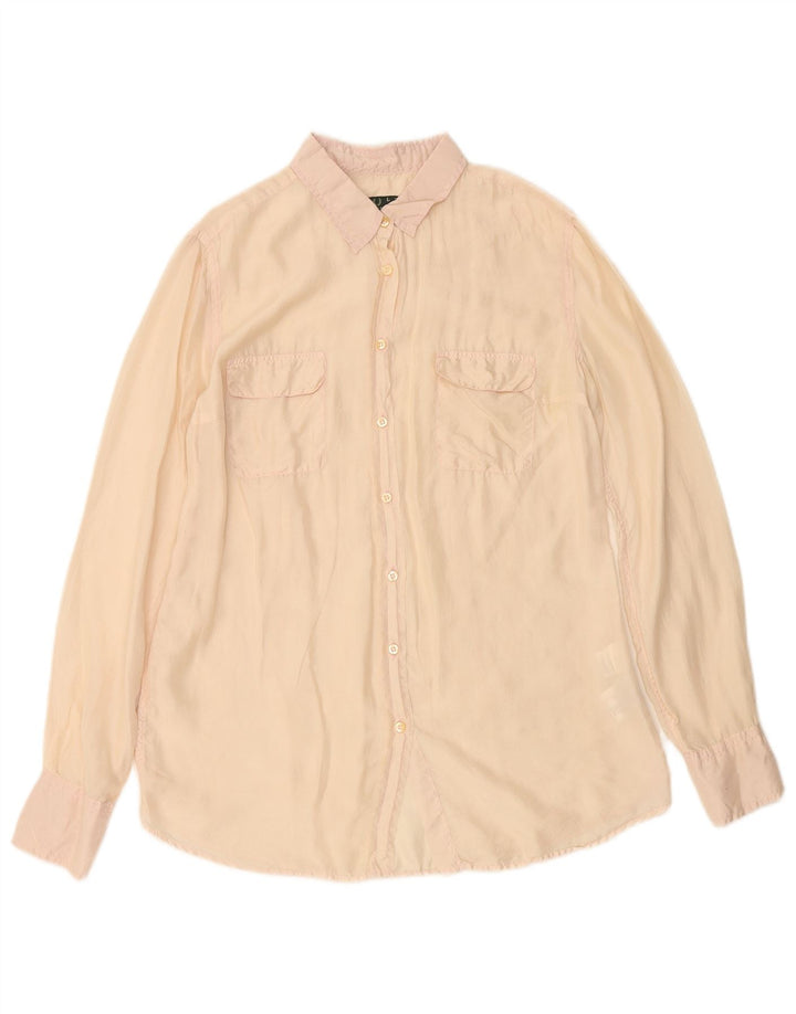 FRED PERRY Γυναικείο Πουκάμισο Μπλούζα UK 14 Μεγάλο Μπεζ Μεταξωτό