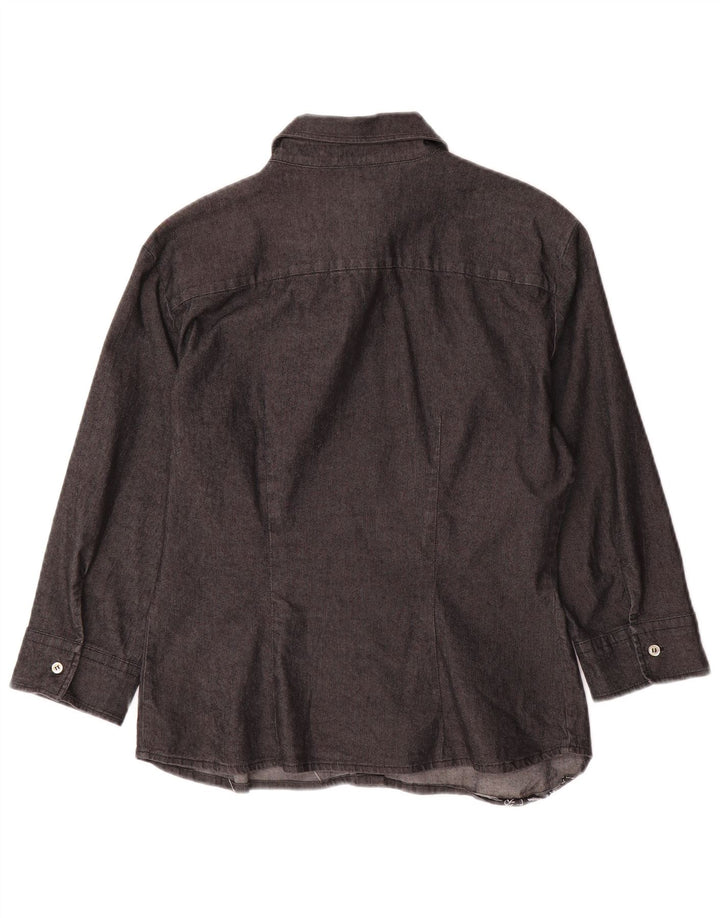 BENETTON Γυναικείο πουκάμισο 3/4 μανίκι UK 10 μικρό γκρι βαμβακερό