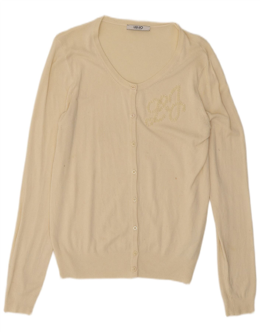 Liu Jo γυναικείο πουλόβερ ζακέτα υπερμεγέθη UK 10 Small Off White Viscose