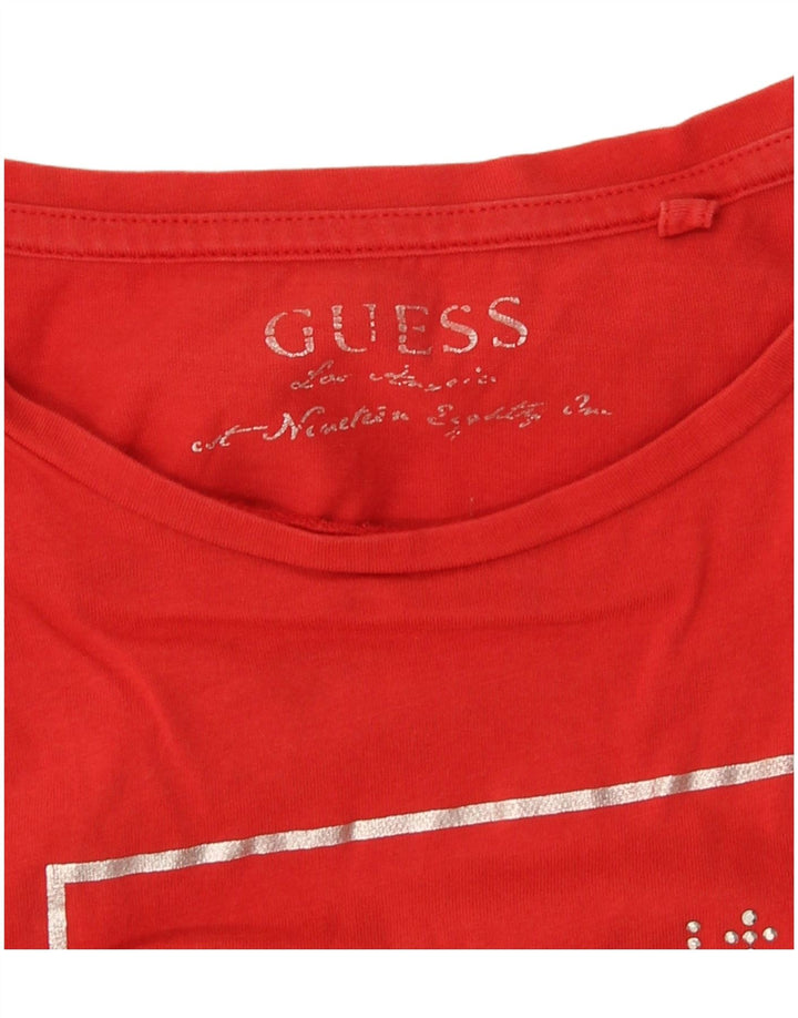 Γυναικείο γραφικό μπλουζάκι Guess Top UK 12 Medium Red