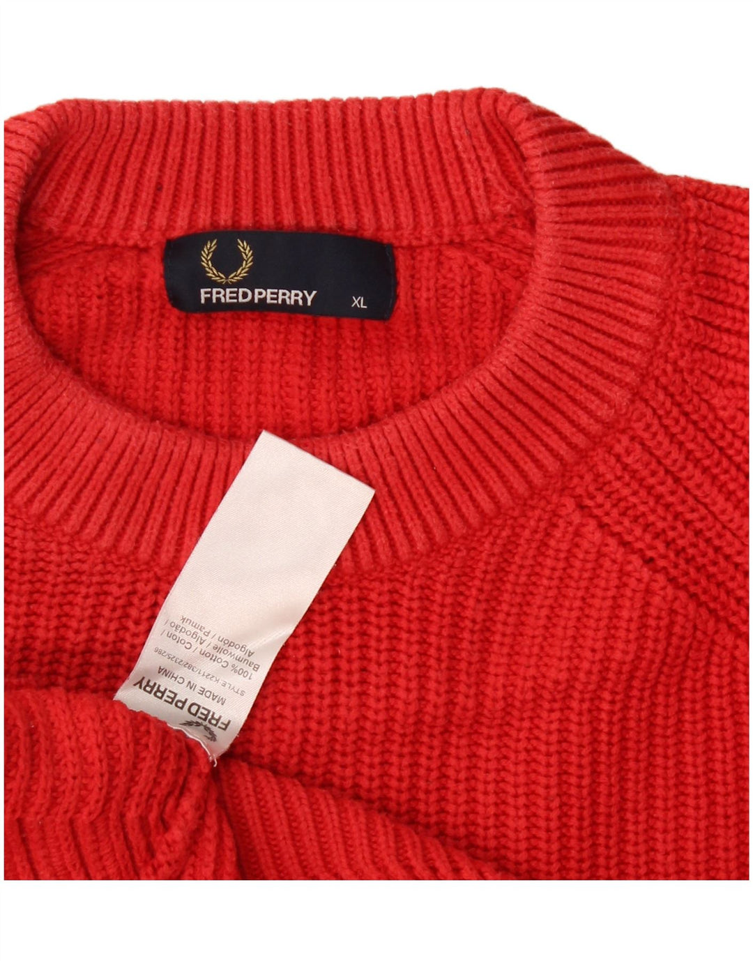 Fred Perry Ανδρικό πουλόβερ με λαιμόκοψη XL κόκκινο βαμβακερό
