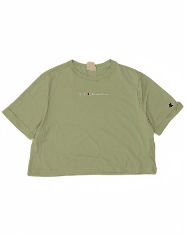 Champion Womens Crop Graphic T-Shirt Top UK 14 Medium Green Cotton