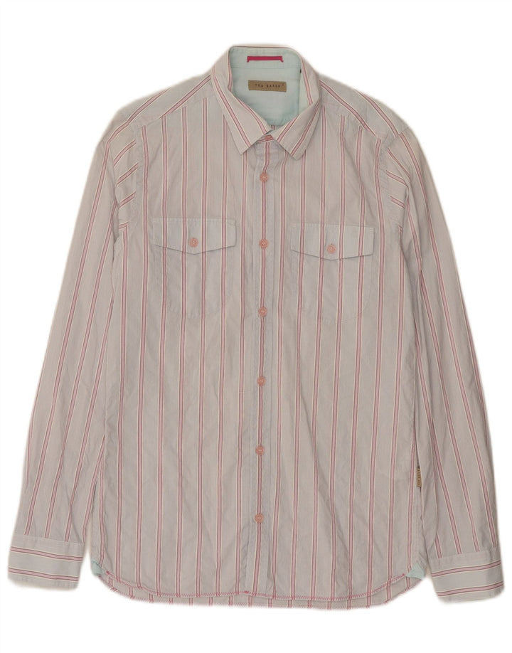TED BAKER Mens Shirt Small Pink Striped Cotton
