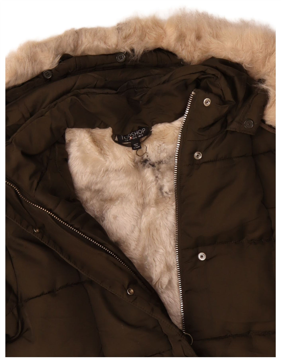 TOPSHOP Γυναικείο μπουφάν υπερμεγέθη Crop Sherpa padded UK 12 Medium Khaki