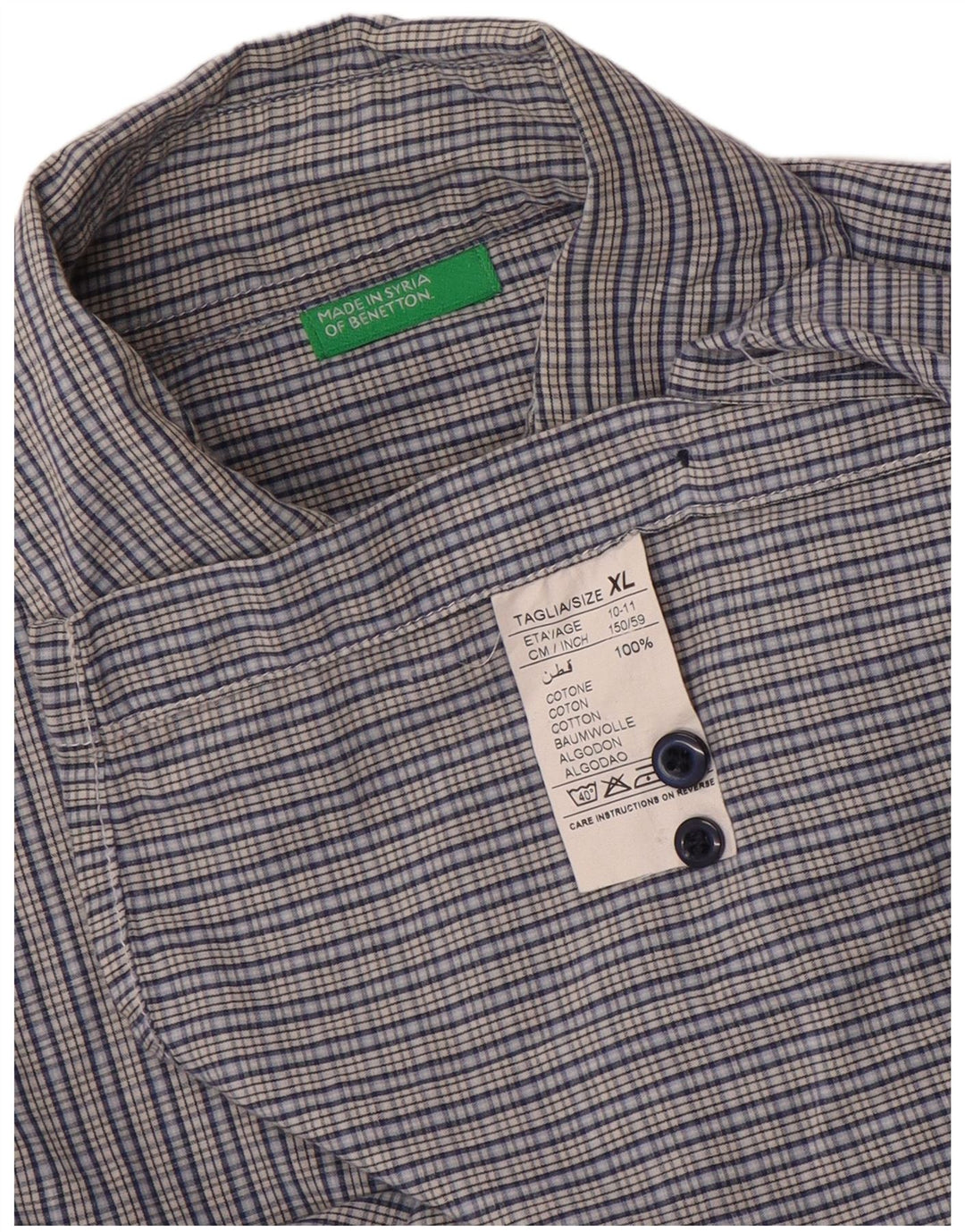 Μπλουζάκι Benetton Boys 10-11 Years XL Blue Gingham Cotton