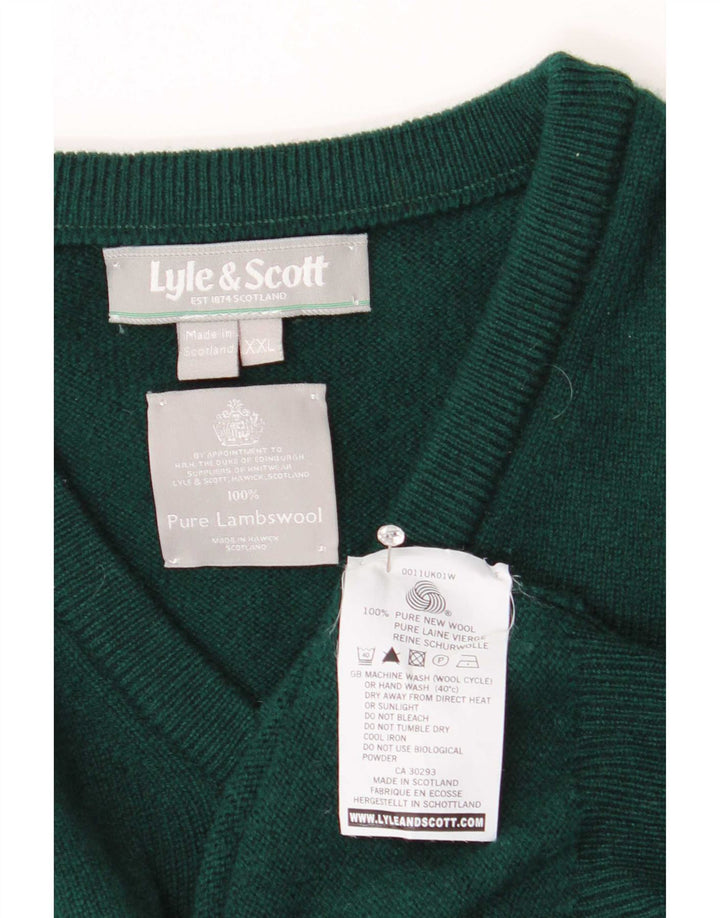 Ανδρικό πουλόβερ με λαιμόκοψη Lyle & Scott 2XL πράσινο μάλλινο