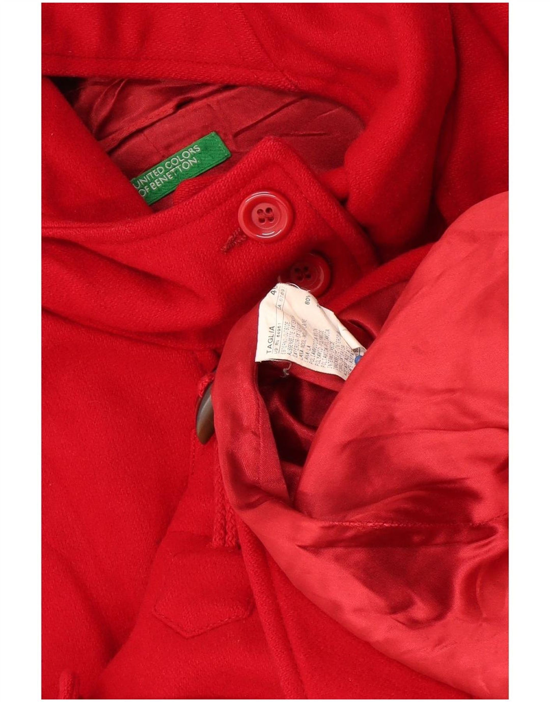 Benetton Γυναικείο παλτό Duffle με κουκούλα IT 46 μεγάλο κόκκινο μαλλί