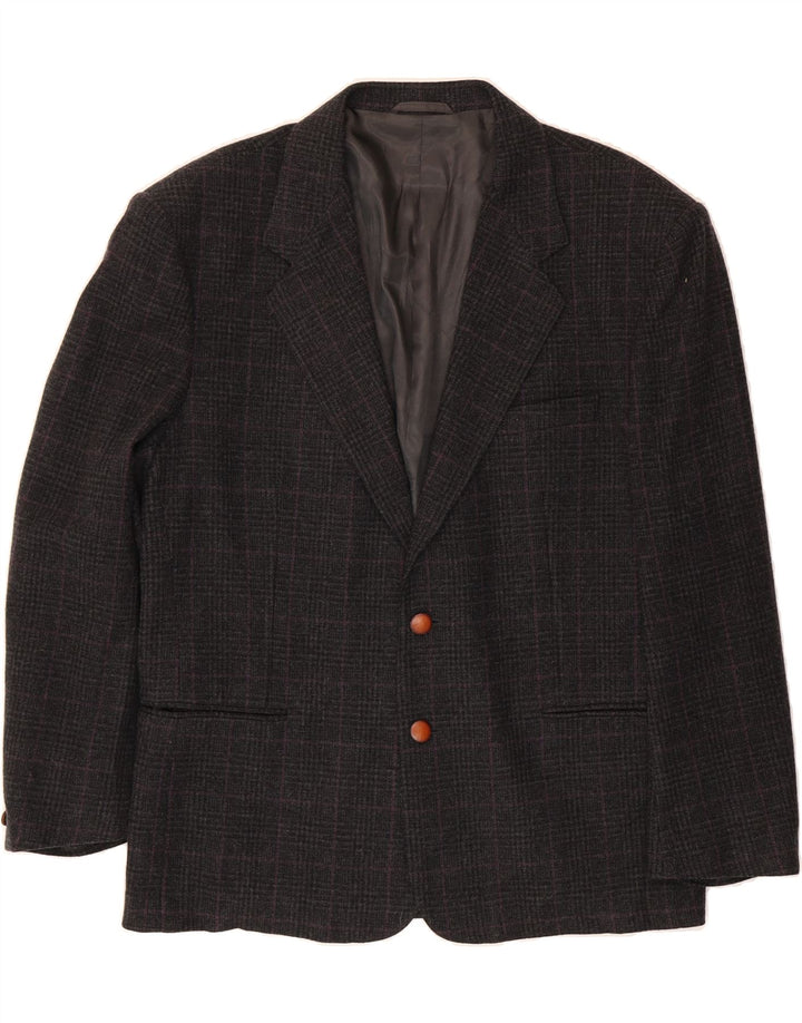 LUCK IN LUCK Mens 2 Button Blazer Jacket IT 52 Large Grey Check Acetate Vintage Luck in Luck and Second-Hand Luck in Luck from Messina Hembry 