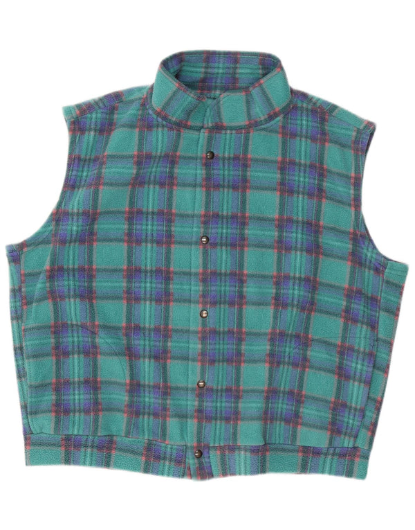 Vintage Ανδρικά Loose Fit Fleece Gilet UK 40 Large Turquoise Check Polyester