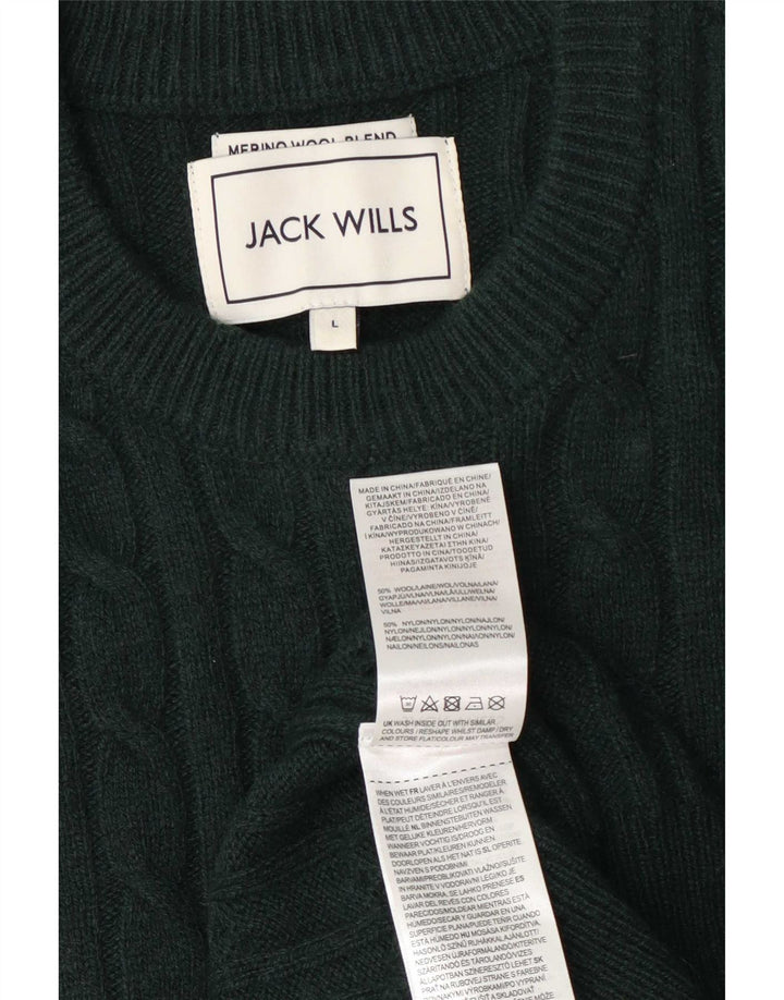 Jack Wills Ανδρικό πουλόβερ με λαιμόκοψη, μεγάλο πράσινο μαλλί